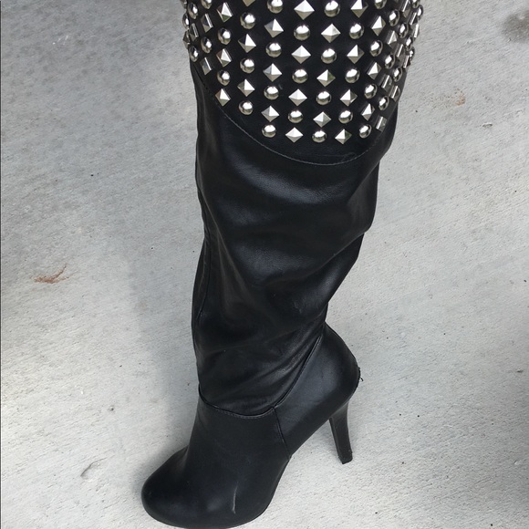 BCBGeneration Black Leather Studded Stiletto Boots - Picture 7 of 8